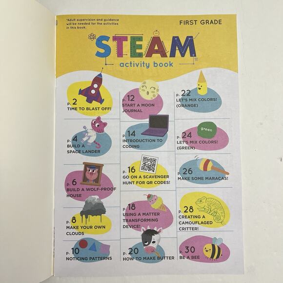 First Grade STEAM Activity Book Learning Fun Hands On Workbook Paperback - Picture 2 of 6